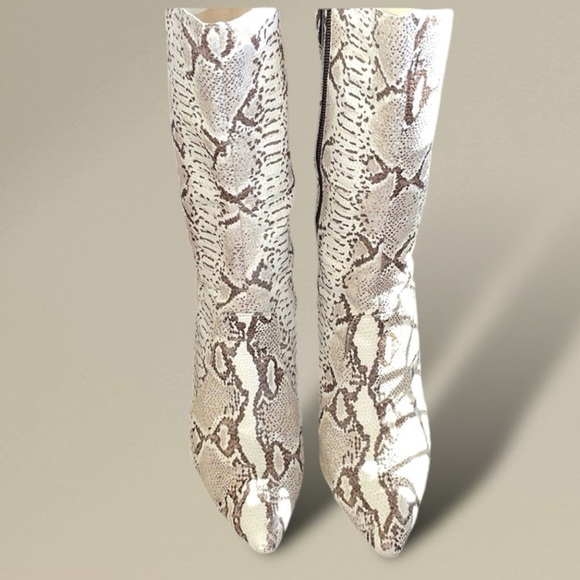 COLIN STEWART Leather Snake Embossed Calf High Boots Cream Tan Brown Size 9 - Picture 8 of 12